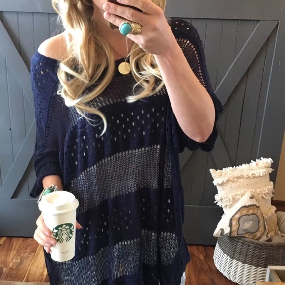 NewPlus Size Boutique Navy Crochet Knit Sweater - Picture 2 of 8